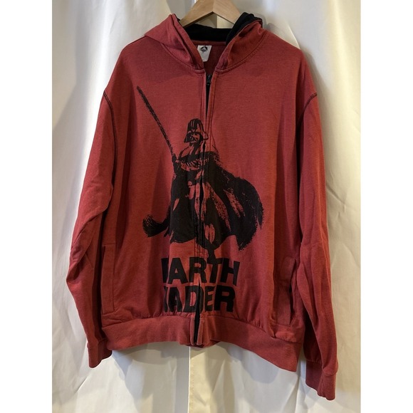 Disney Sweater Adult 2X Red Black Hoodie Star Wars Darth Vader Graphic Zip - Picture 2 of 6
